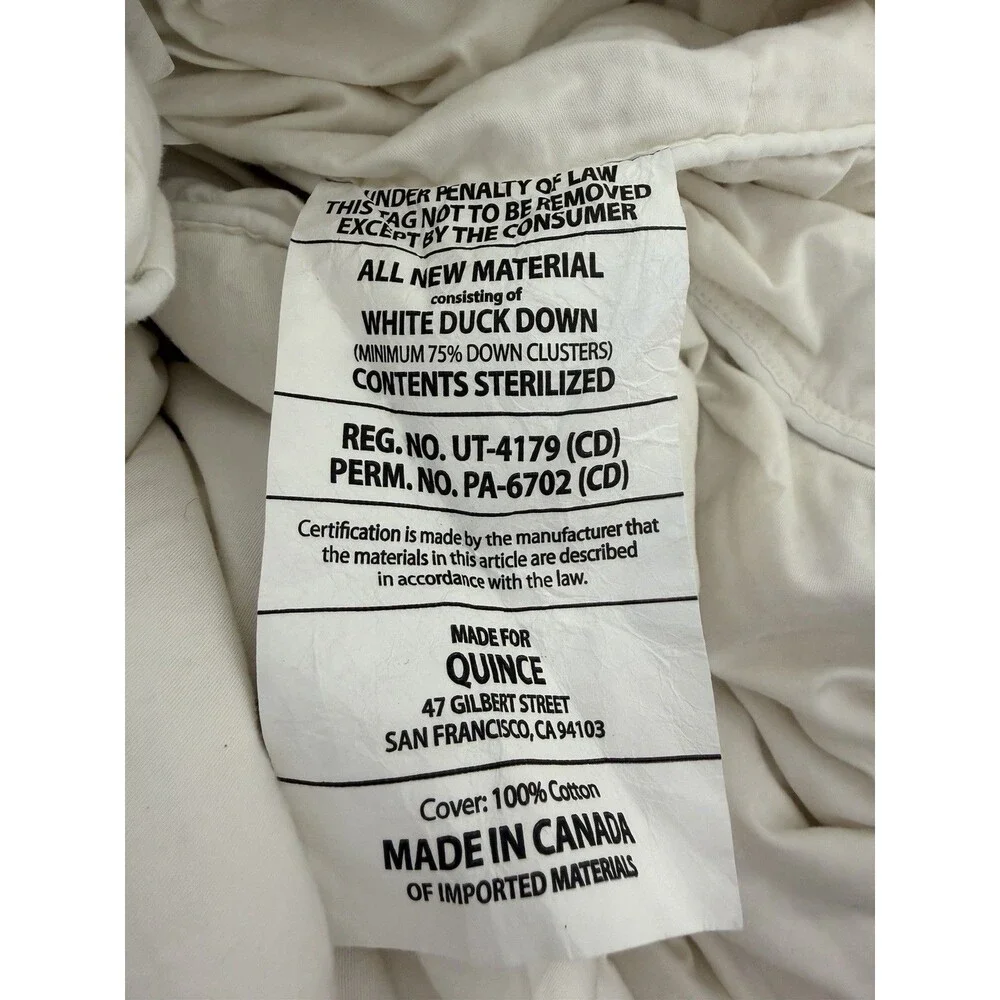 NWT QUINCE PREMIUM DUCK DOWN COMFORTER KING / CAL KING INSERT ALL SEASON $224